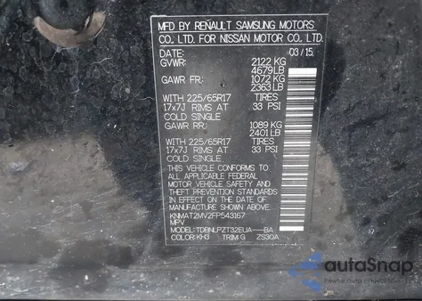 2015 Nissan Rogue S z USA, uszkodzony, nr VIN KNMAT2MV2FP543167